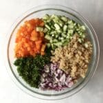 quinoa, cucumber, bell pepper, red onion, and parsley