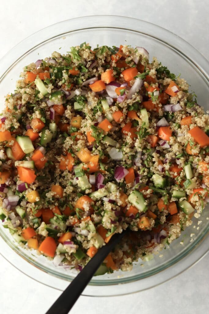 tossed quinoa salad with veggies
