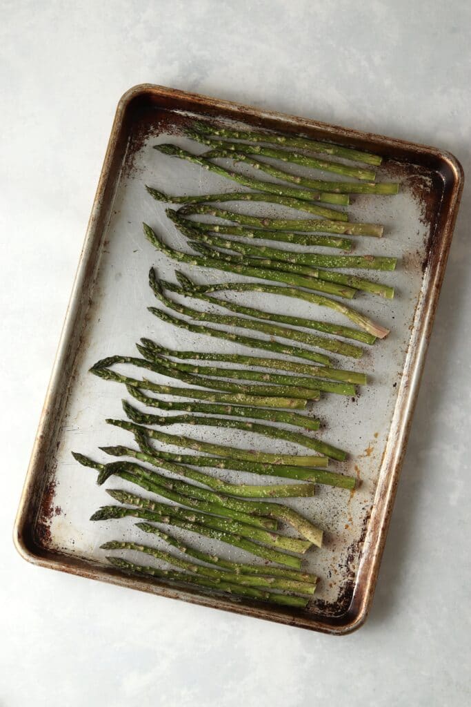 roasted asparagus on sheet pan