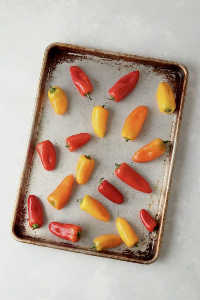 mini bell peppers on a sheet pan