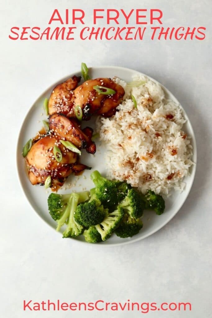 sesame chicken thighs with rice and broccoli
