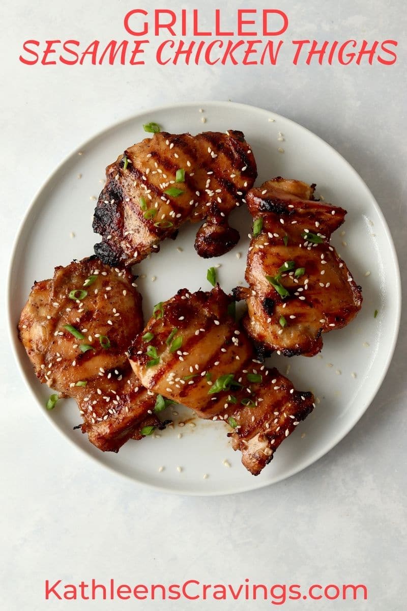grilled sesame chicken thighs on a plate