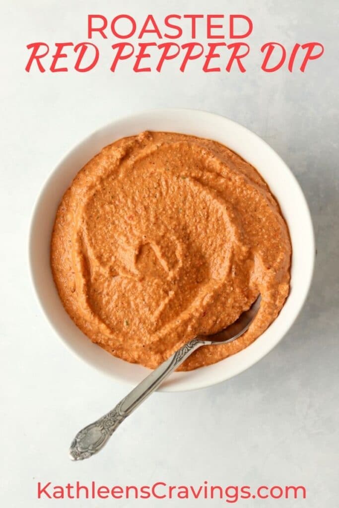 roasted red pepper dip in a bowl
