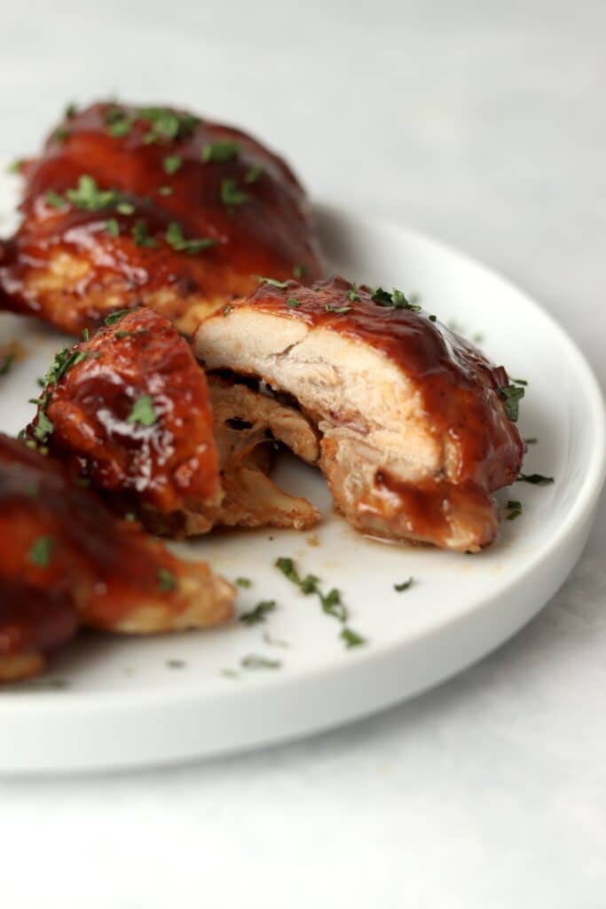 barbecue chicken thigh cut in half