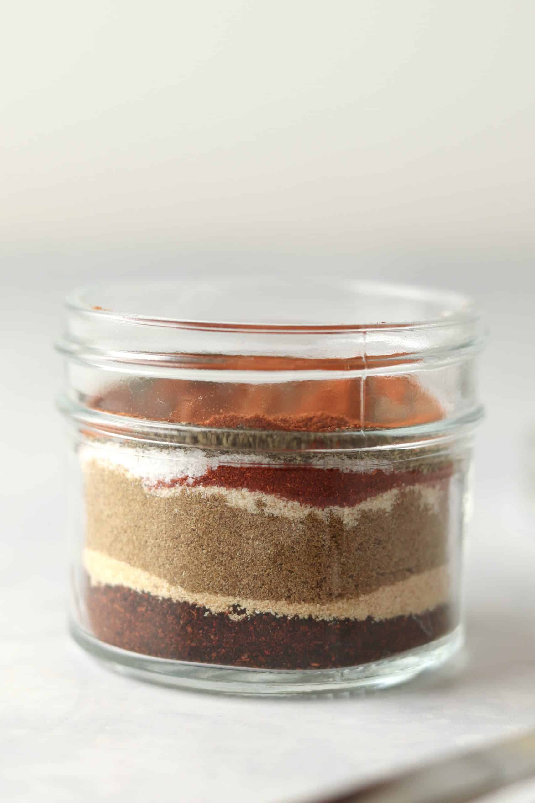 fajita seasoning mix layered in a jar