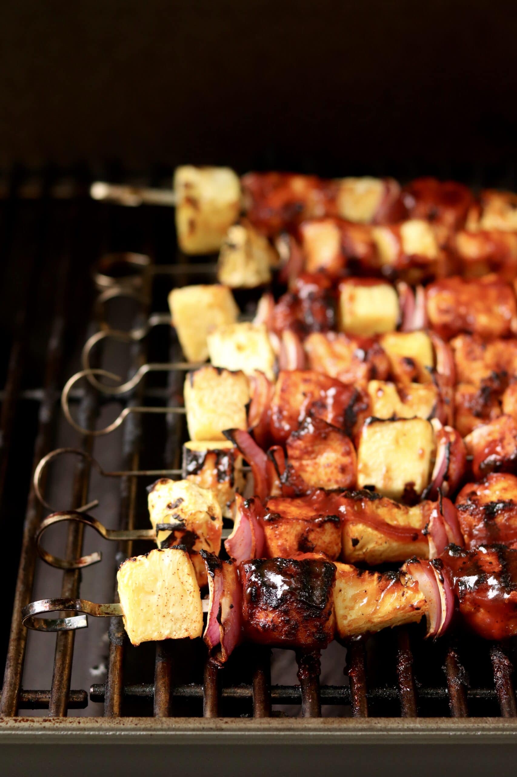 bbq chicken kabobs on the grill