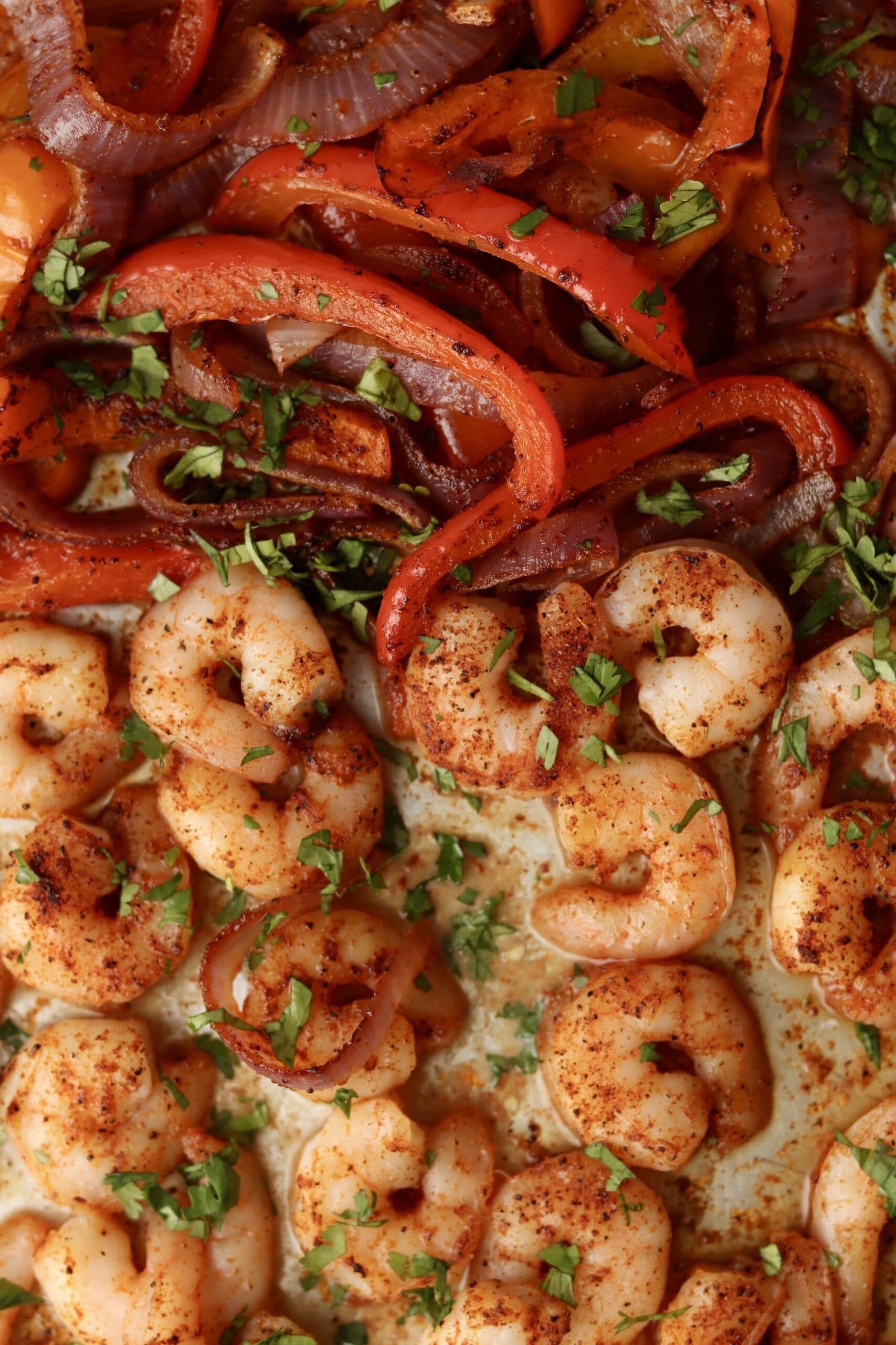 cooked shrimp and peppers in spices