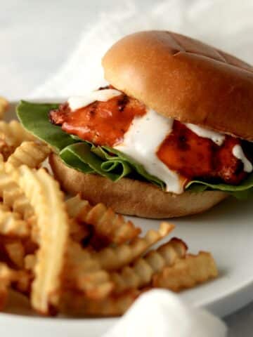 grilled buffalo chicken sandwich with fries