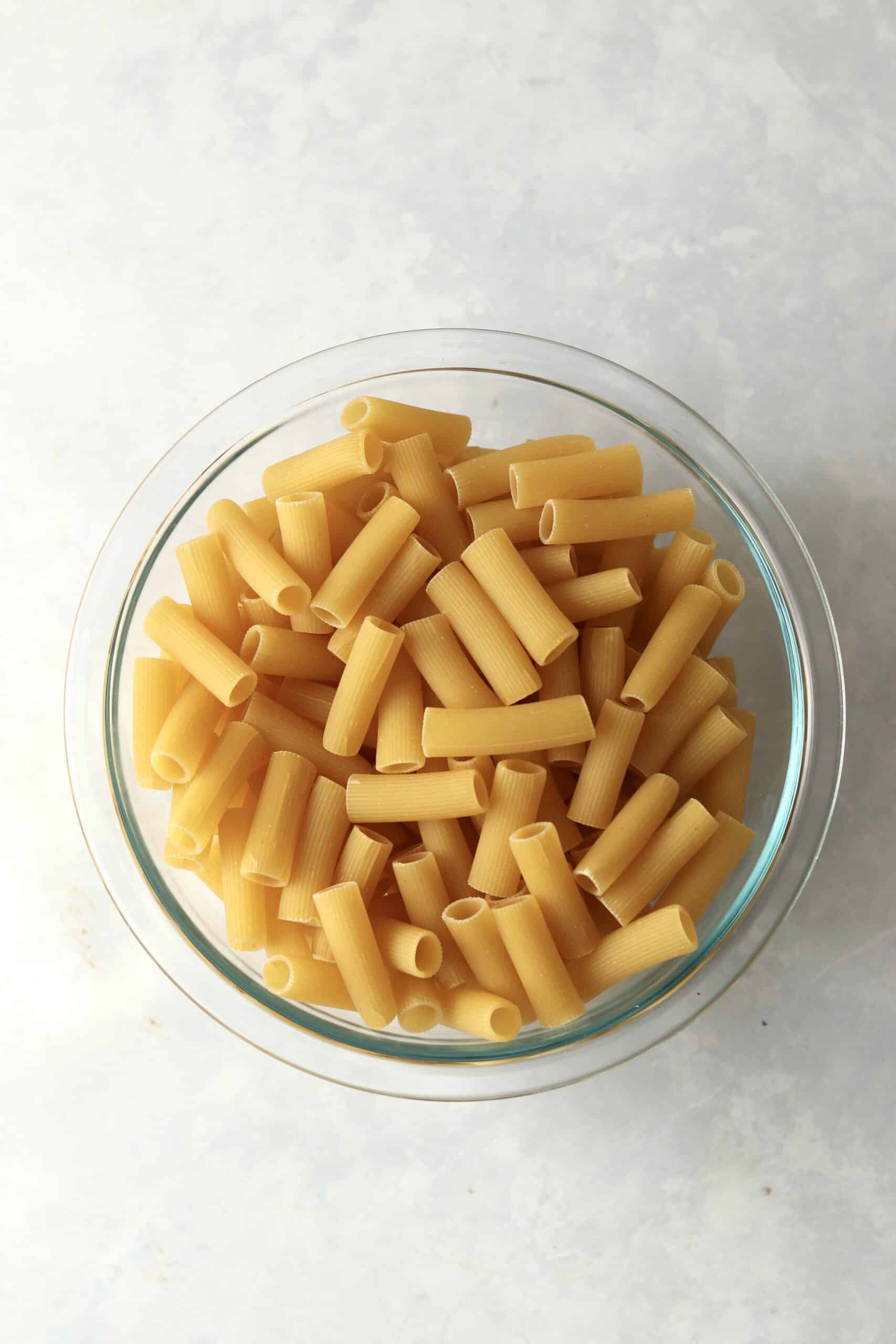 uncooked rigatoni pasta