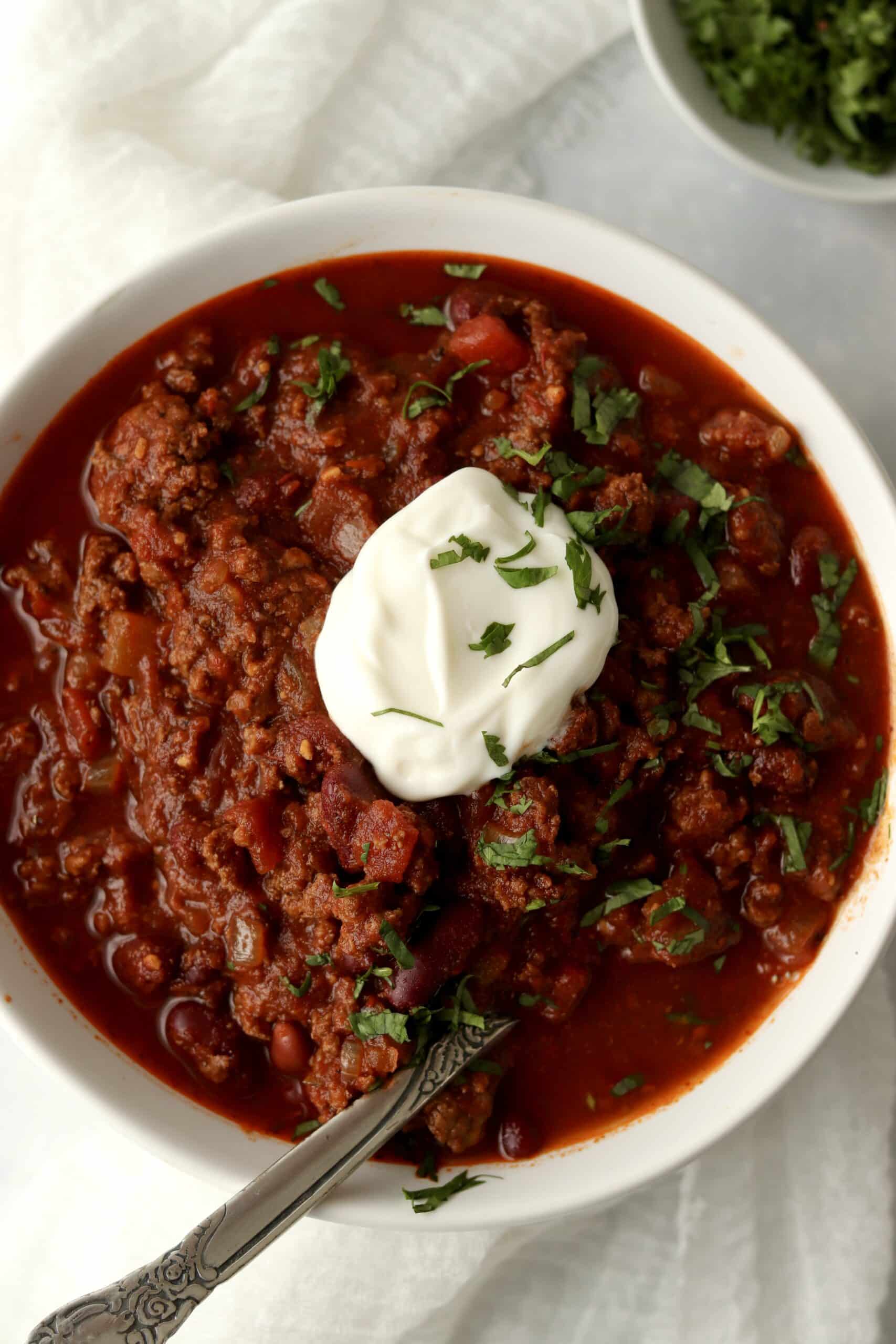 stovetop chili in a bowl