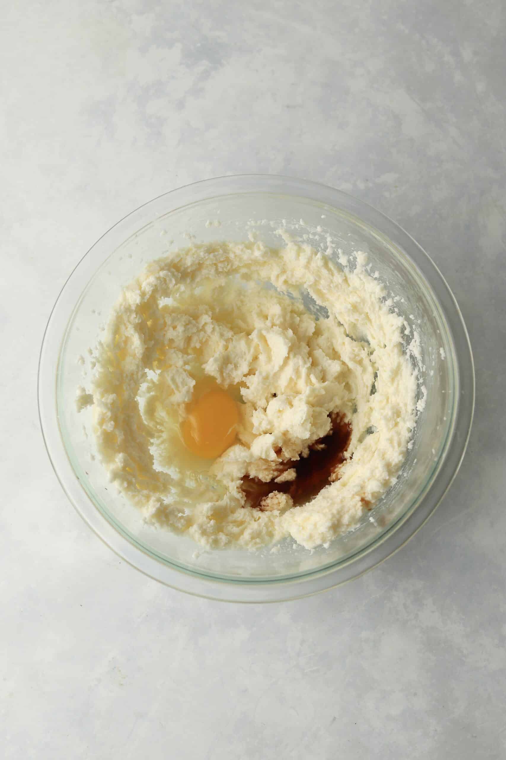 creamed butter and sugar with egg and vanilla