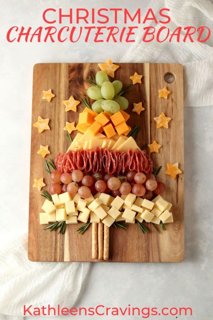 Christmas charcuterie board with salami and cheeses