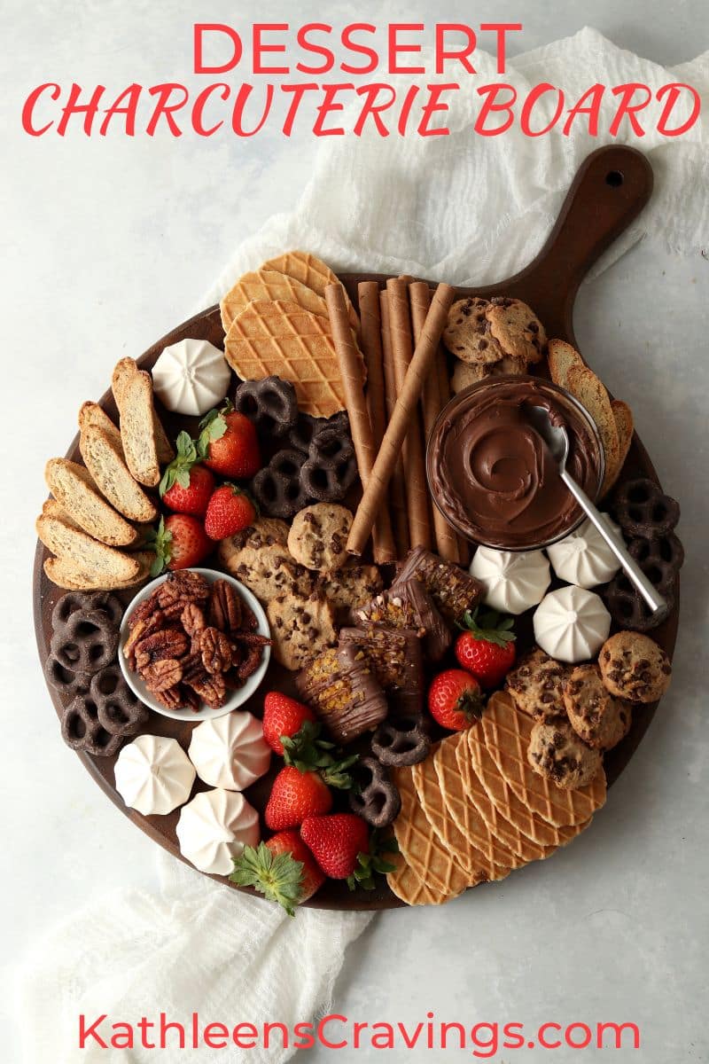 dessert charcuterie board with chocolate and cookies