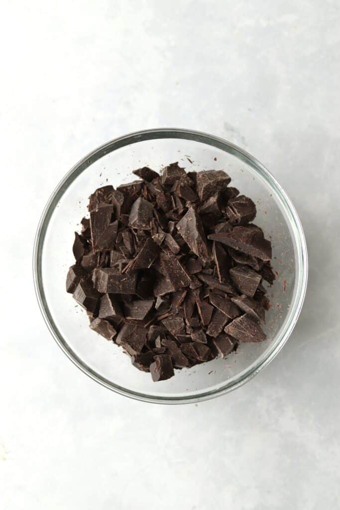 chopped dark chocolate in a bowl