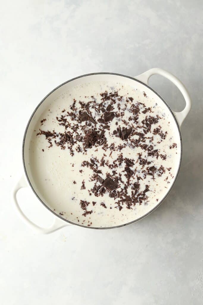 milk and chopped chocolate in a pot