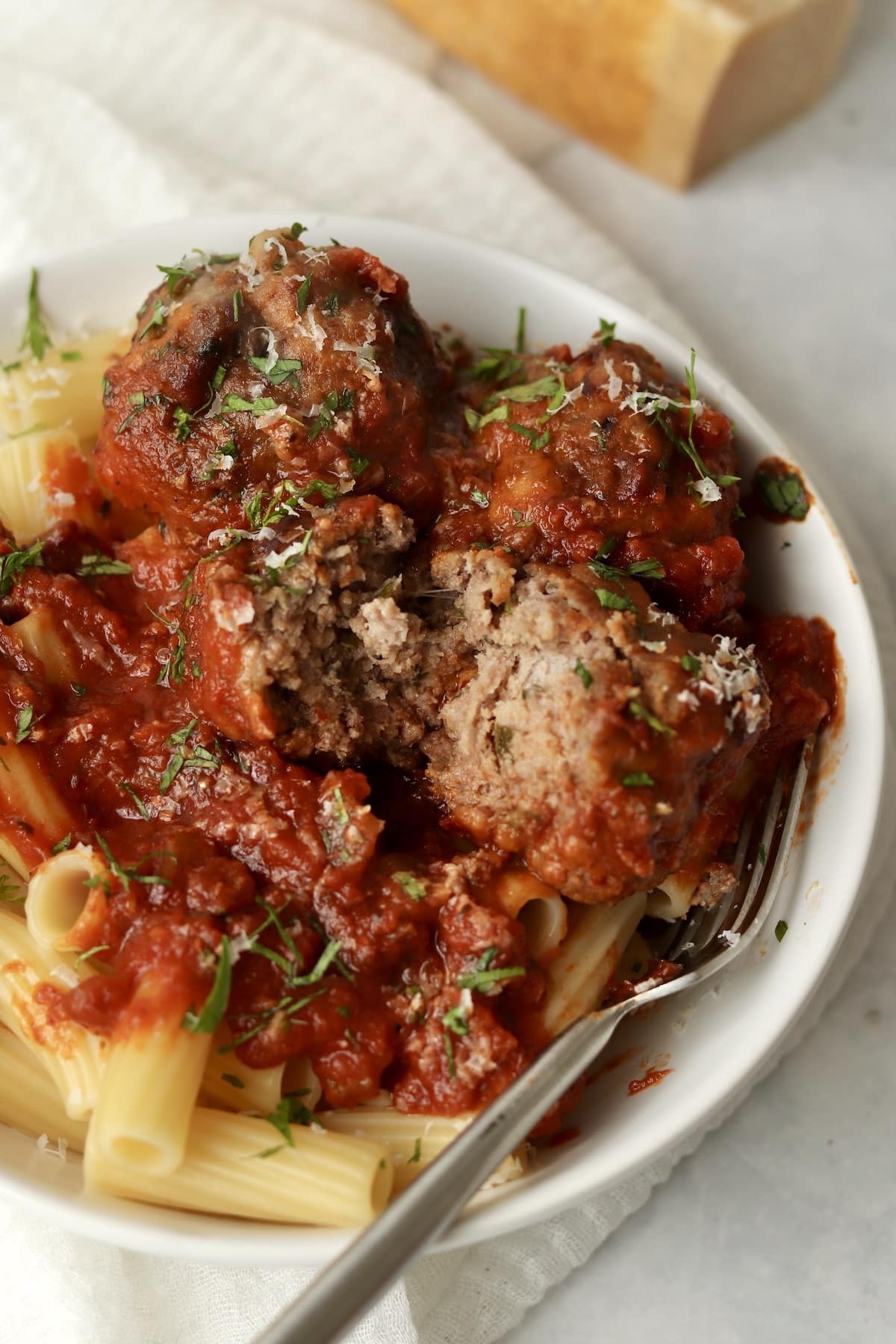 spicy meatballs with pasta and parmesan