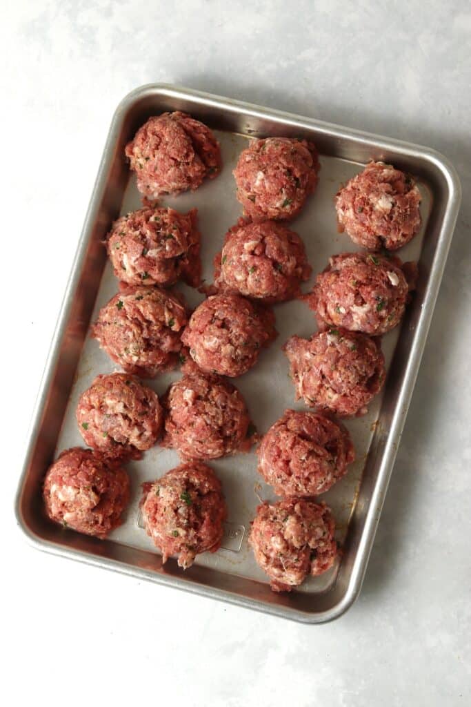 formed meatballs on sheet pan