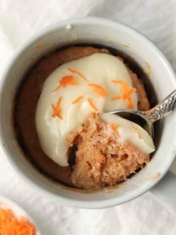 carrot mug cake with cream cheese frosting