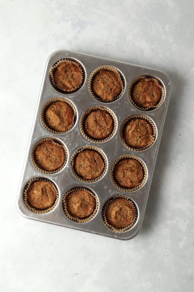 baked carrot cake pupcakes for dogs in the pan