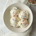 Ninja Creami vanilla ice cream with sprinkles in a bowl