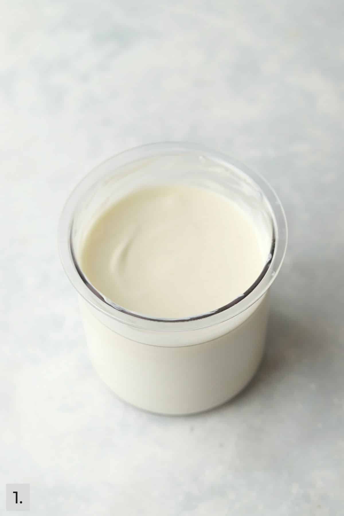 blended yogurt in ninja creami pint container.