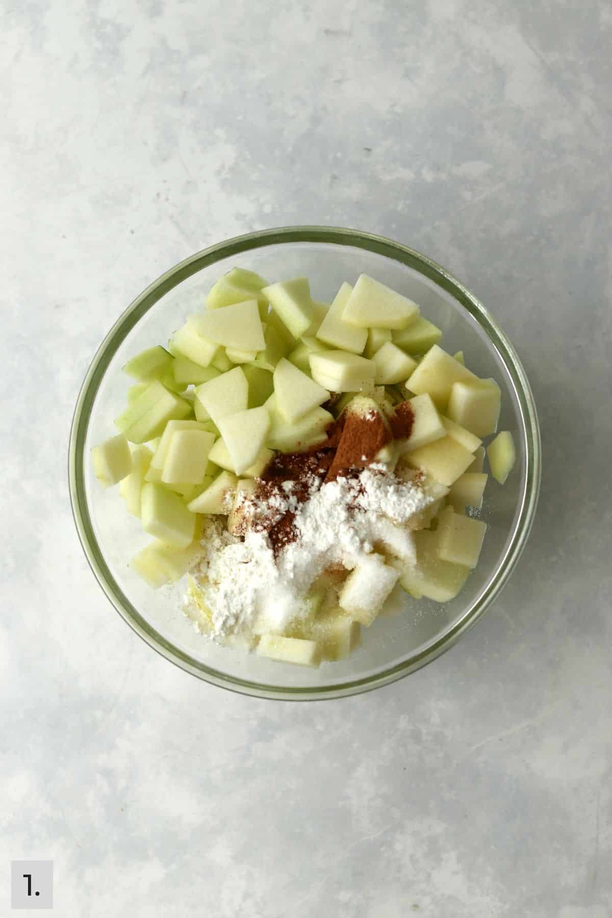 small apple pieces with cinnamon and sugar.