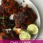 Chicken cooked in chili lime marinade on a plate.