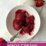Scoops of mixed berry sorbet in bowl with fresh berries.
