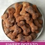 Plate of baked sweet potato dog treats.