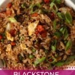 Bowl of Blackstone Veggie Fried Rice with green onions.