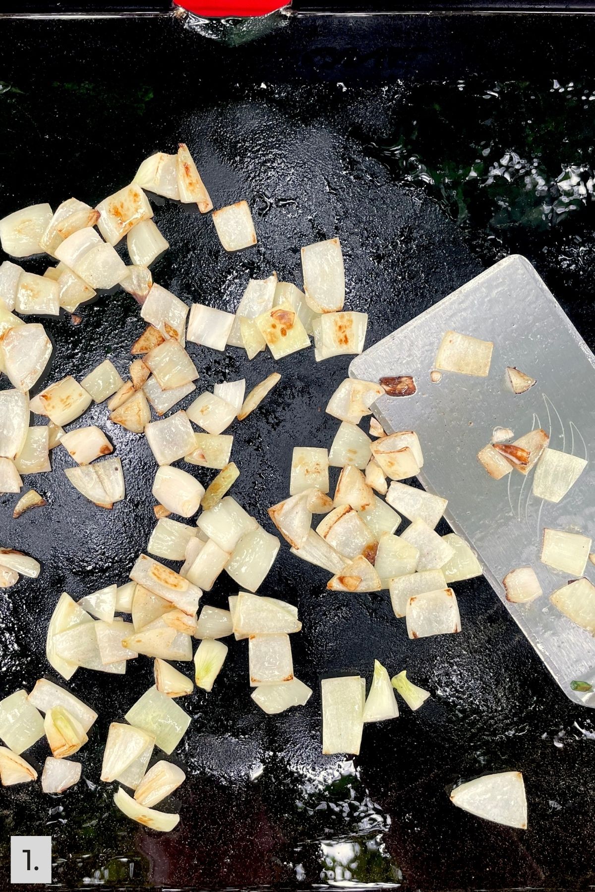 Cooked onions on the Blackstone griddle.