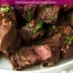 Plate of Blackstone Garlic Butter Steak Bites.