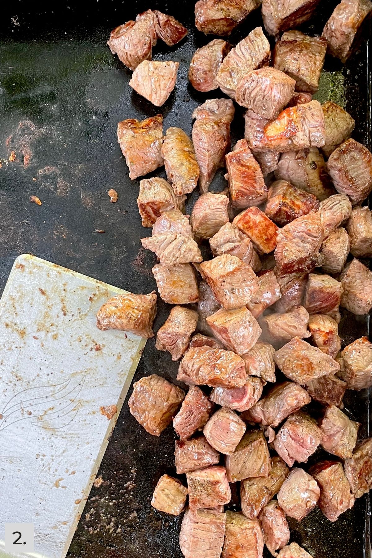 Steak bites on Blackstone griddle.