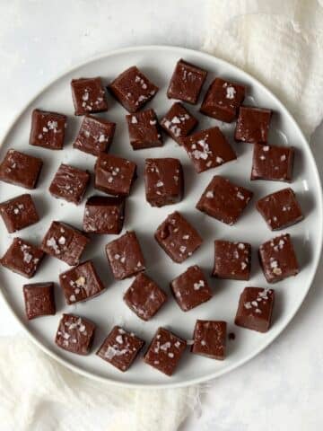 Plate of Microwave Nutella Fudge with sea salt.