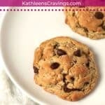 Single serve oatmeal chocolate chip cookie on a plate.