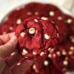 Red Velvet Cake Mix cookie with white chocolate chips.