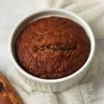 Single serve banana bread in a ramekin.