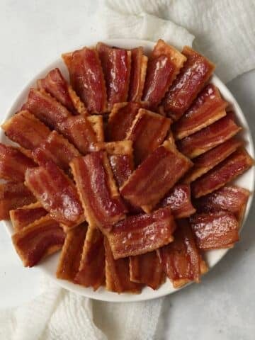 Candied Bacon Crackers on a plate.