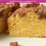 Close up of the individual coffee cake cut in half.