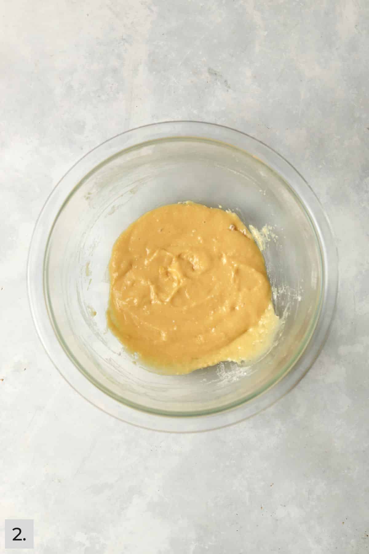 Small batch of coffee cake batter in mixing bowl.