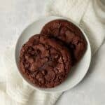 Single serve double chocolate cookies on a small plate.