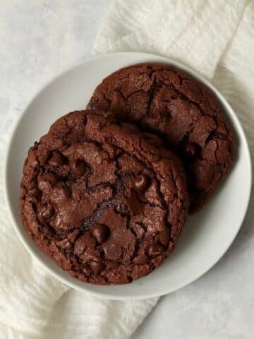 Single serve double chocolate cookies on a small plate.