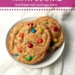 Small batch M&M cookies on a plate.