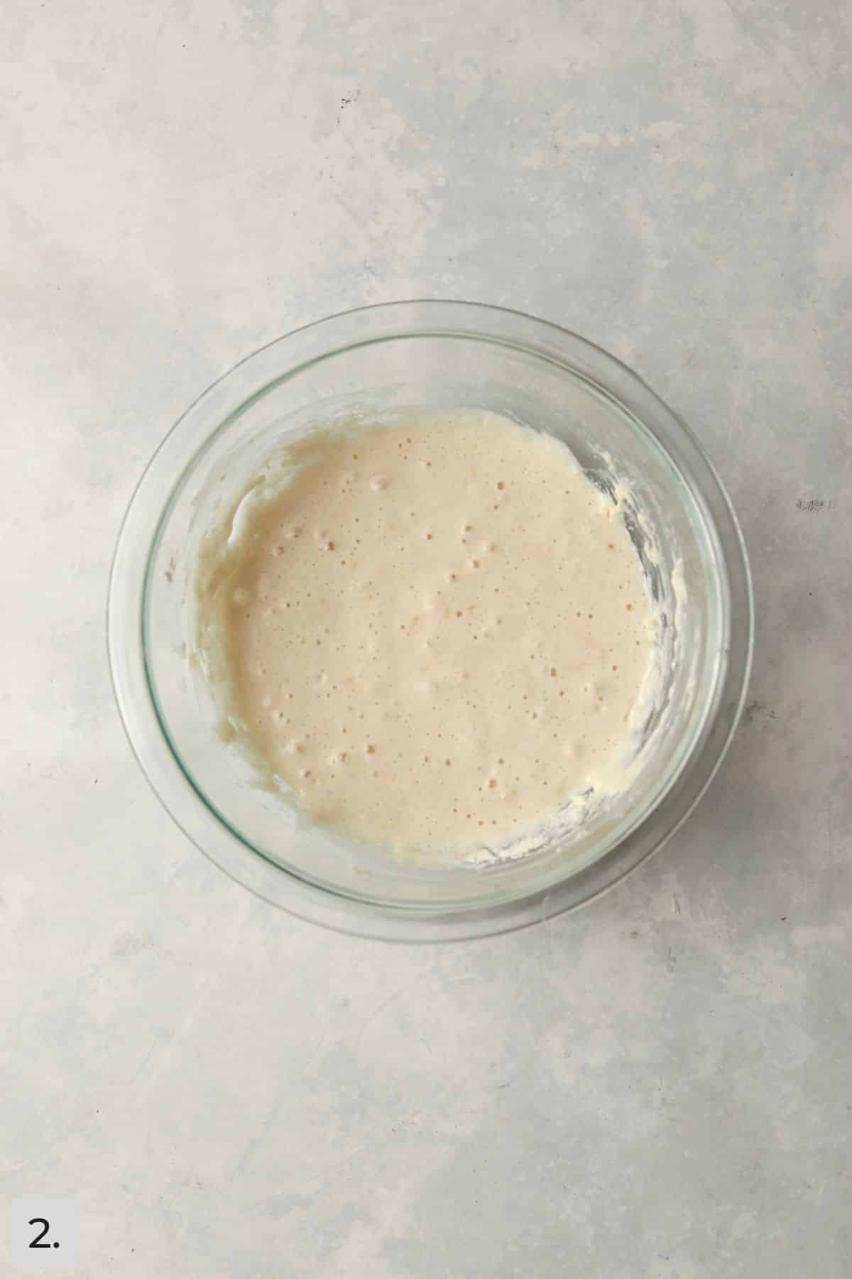 Small batch of pancake batter in a mixing bowl.
