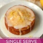 Single serve lemon pound cake with glaze and lemon zest on top.