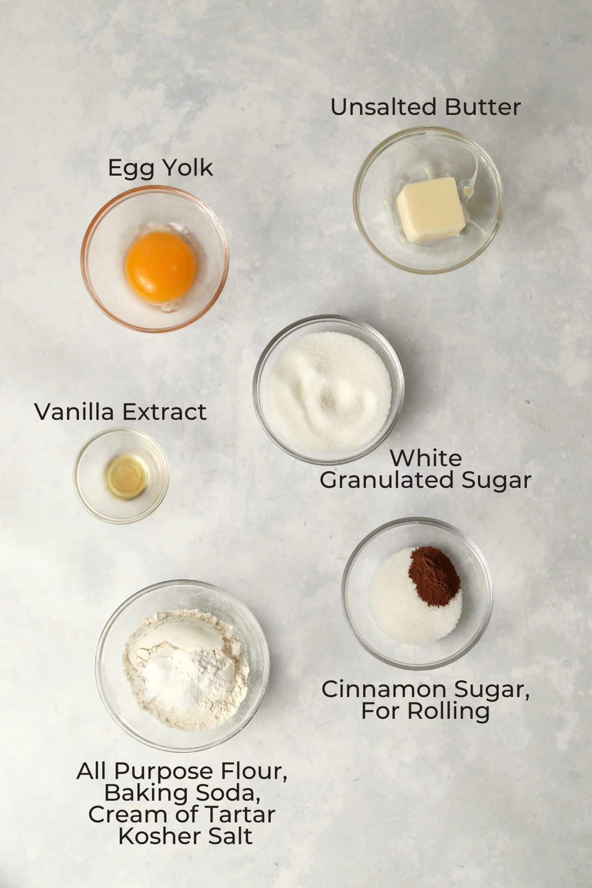 Ingredients to make small batch snickerdoodle cookies.