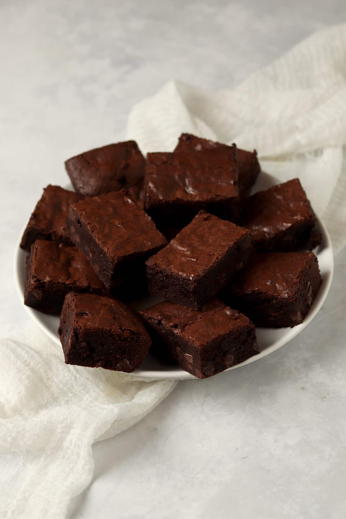 Plate of fudgy brownies.