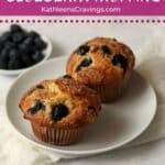 Single serve blueberry muffins on a plate.