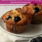 Small batch blueberry muffins on a plate.