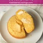 Cornbread for one cut in half and buttered.